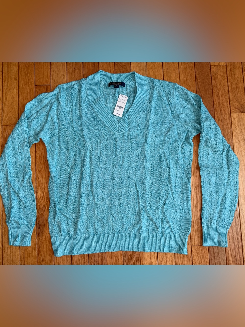 New nwt Brooks Brothers linen women’s v-neck sweater turquoise long sleeved